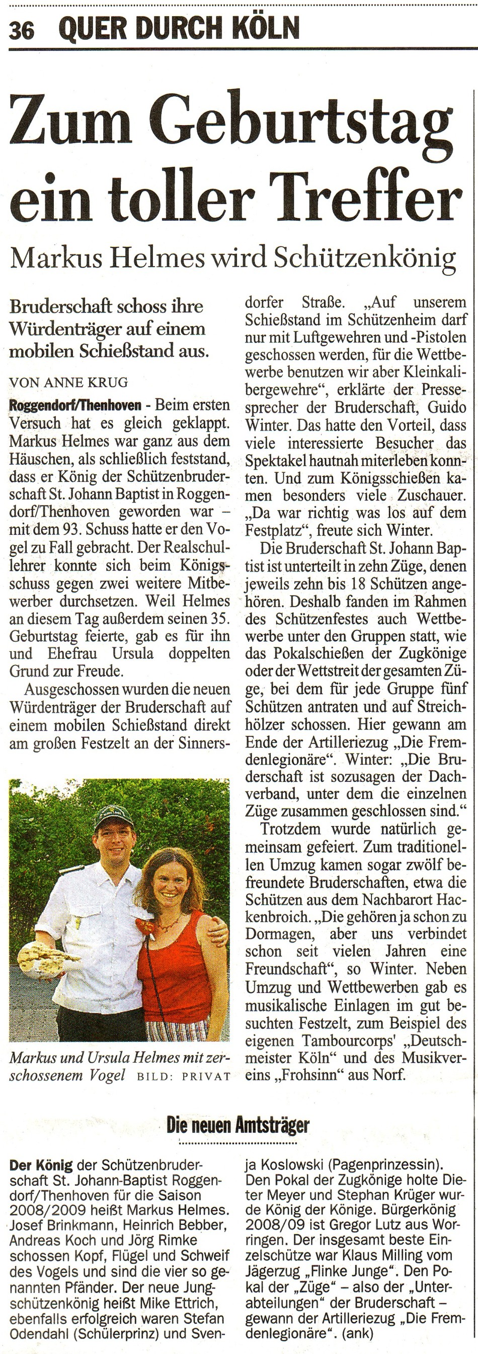 Bericht zum Schtzenfest 2008 in Kln - Roggendorf/Thenhoven aus dem Klner Stadt-Anzeiger