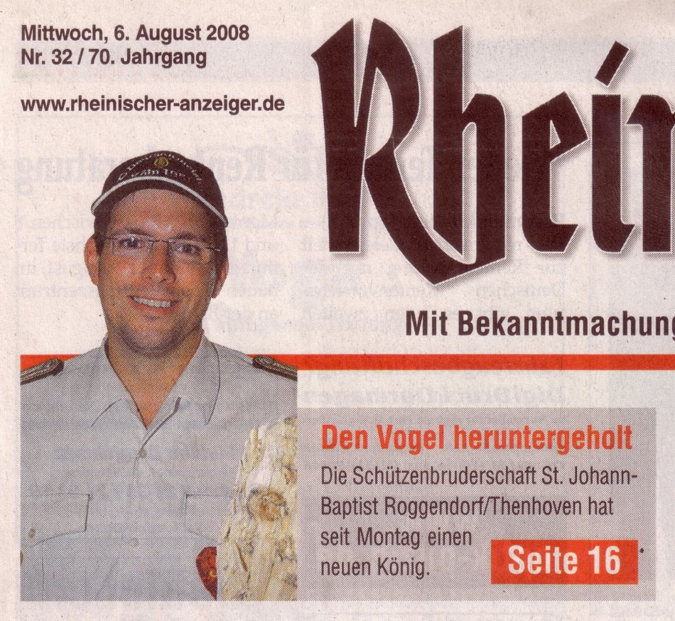 Teil der Titelseite des Rheinischen Anzeigers vom 06. August 2008